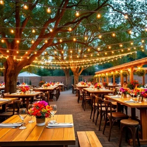 Share Your Story - Free Publicity For Your Event Outdoor dining area at Lost Isle restaurant with natural decor