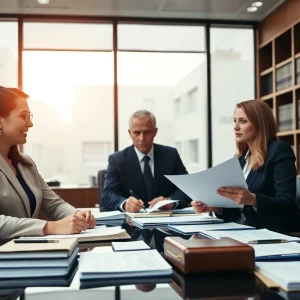 Lawyers collaborating in a modern law office