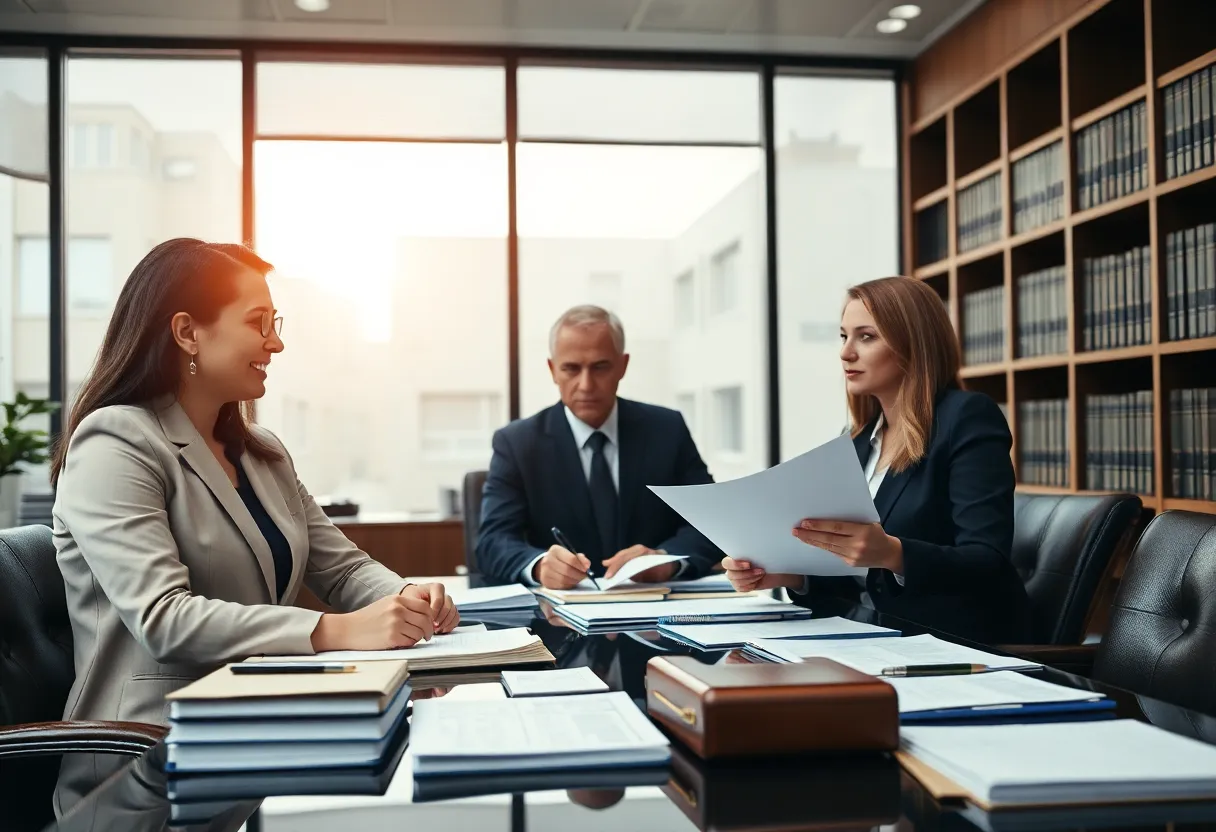 Lawyers collaborating in a modern law office