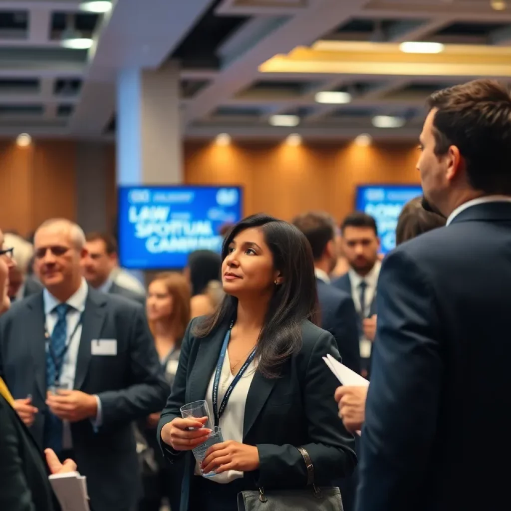 Image of a conference room filled with legal professionals discussing sports law topics