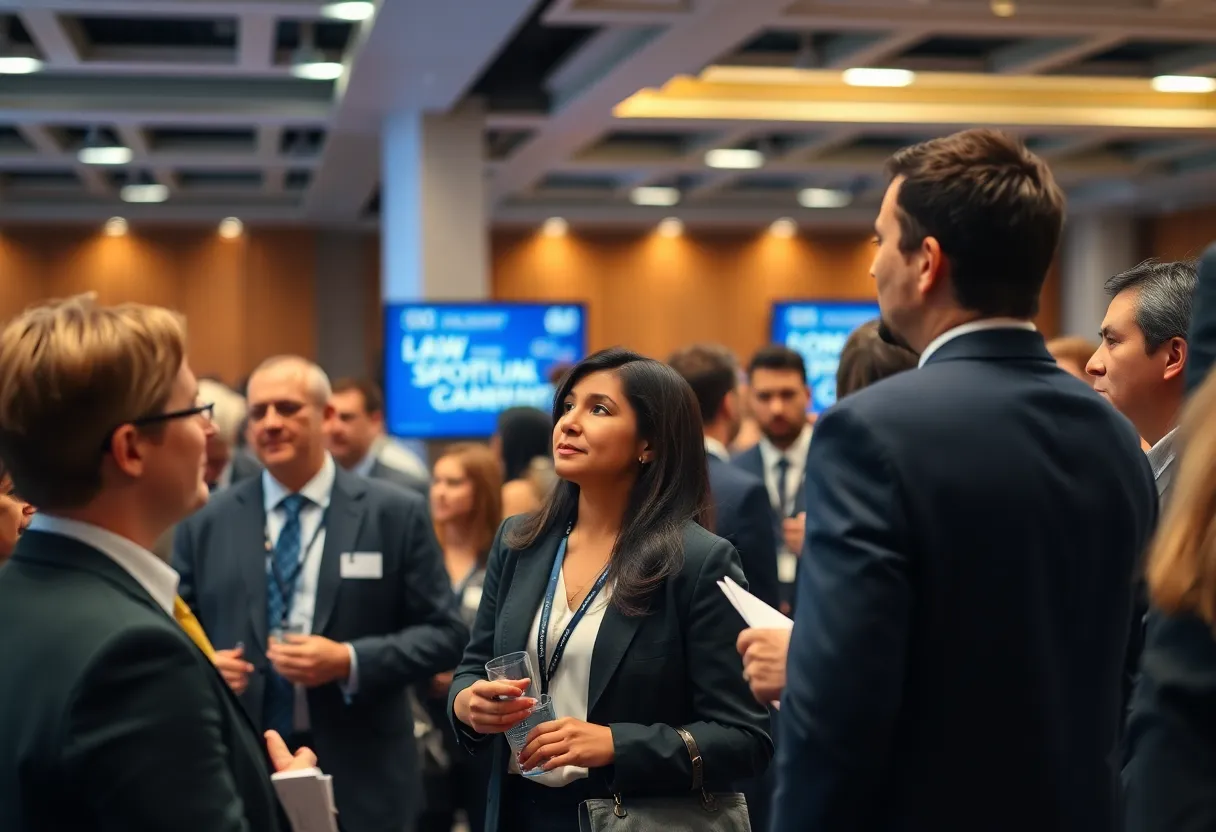 Image of a conference room filled with legal professionals discussing sports law topics