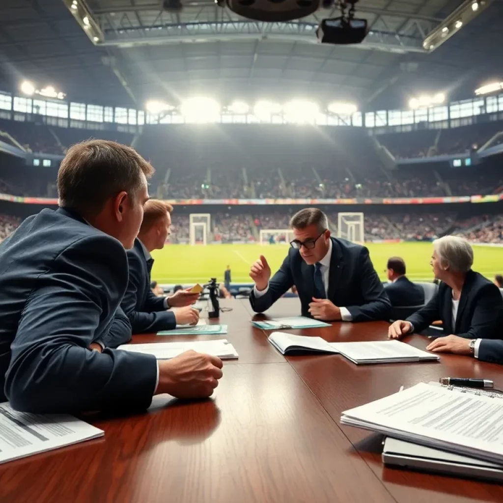 Tense stadium lease negotiation atmosphere