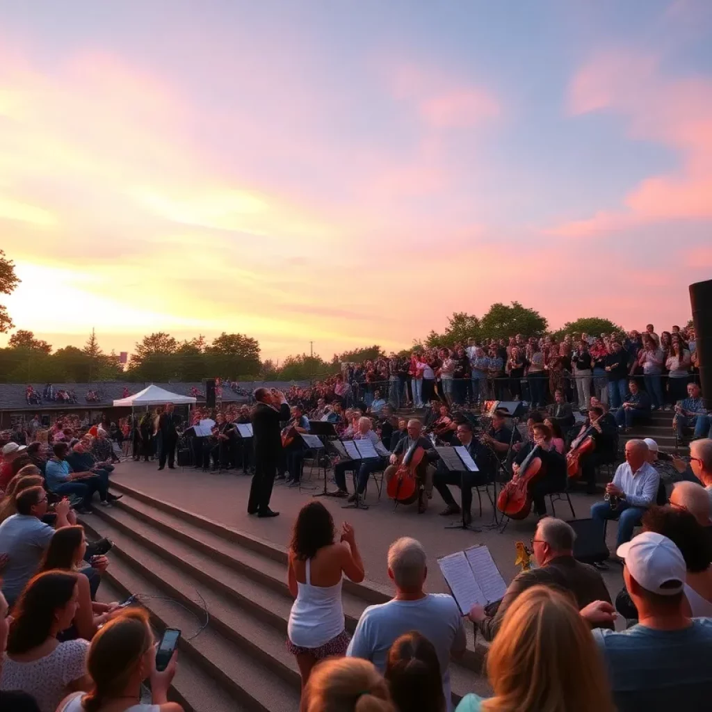 Outdoor concert setting during the Sunset Serenade event with an orchestra performing.