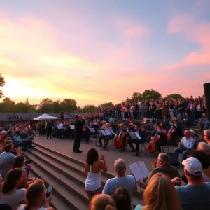 Outdoor concert setting during the Sunset Serenade event with an orchestra performing.