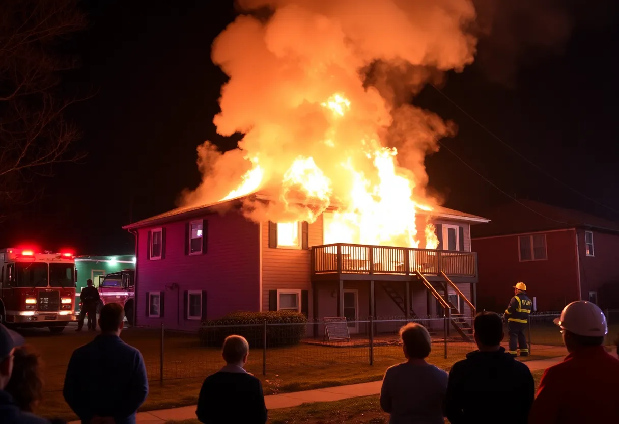 Trenton duplex fire with firefighters in action