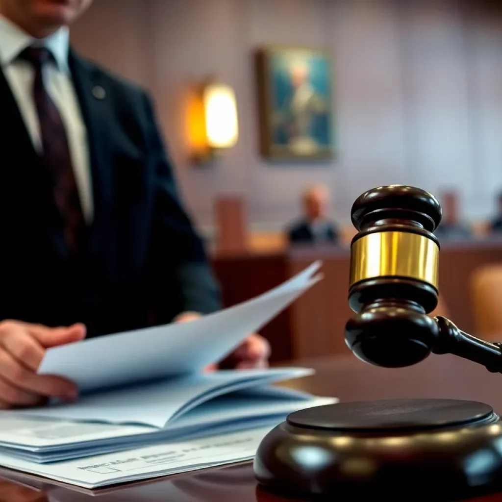 Lawyer presenting truck accident case in courtroom