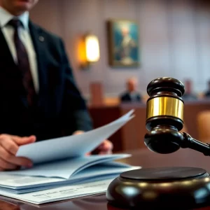 Lawyer presenting truck accident case in courtroom