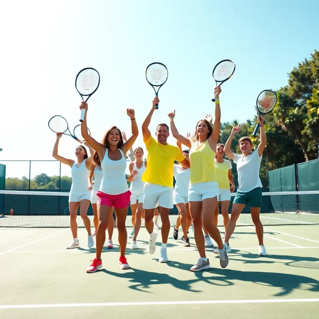 Celebration of UNC Asheville Men's Tennis Team after a match