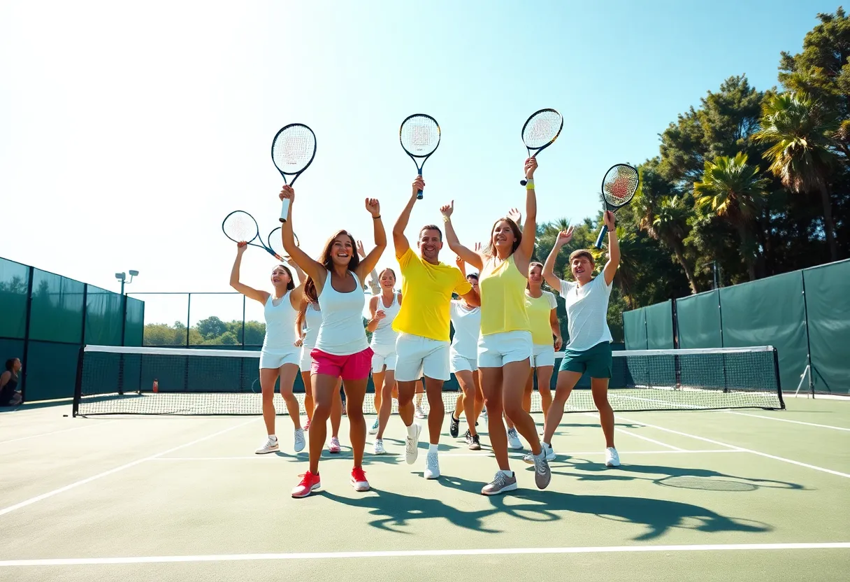 Celebration of UNC Asheville Men's Tennis Team after a match