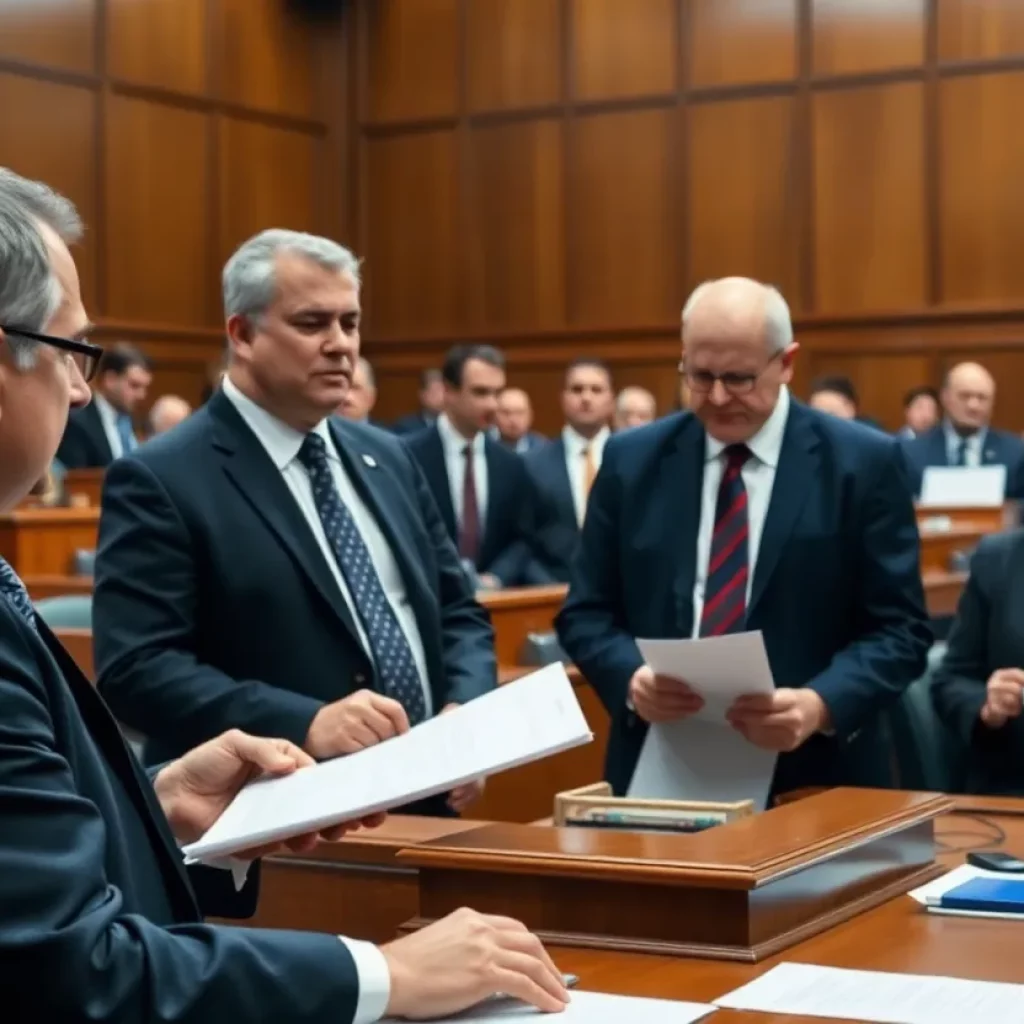 Courtroom scene during an asbestos litigation case