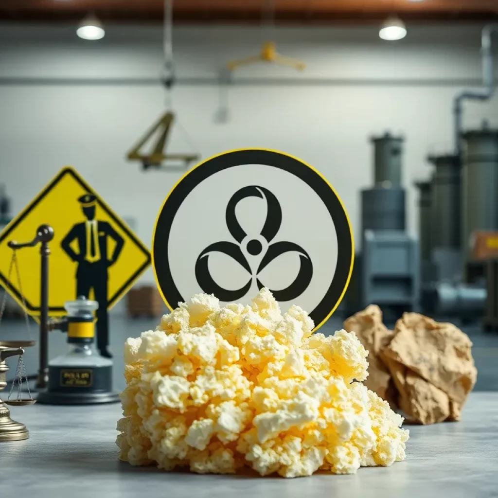 Representation of asbestos regulation with legal and health symbols