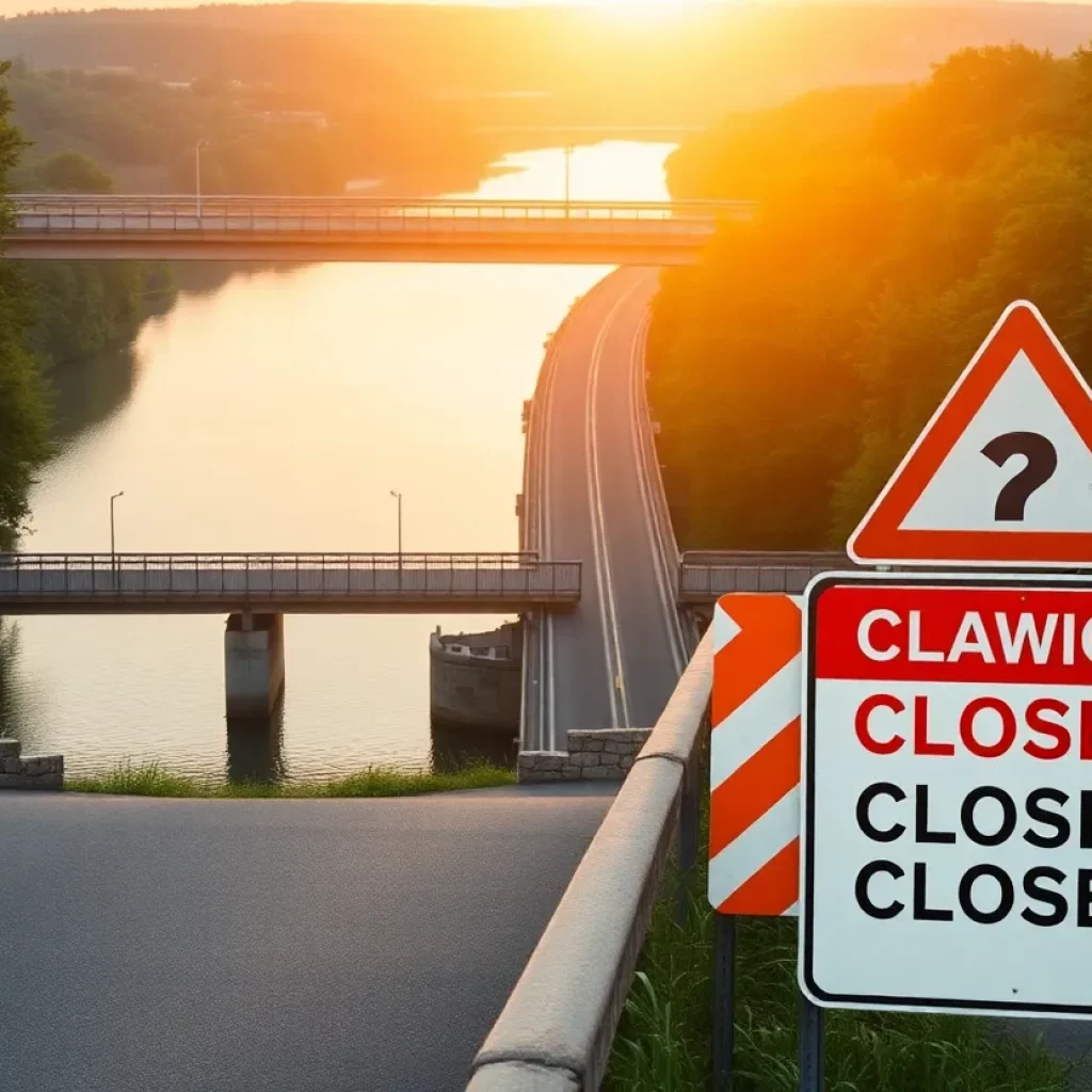Sign indicating bridge closure over the Ashley River in Charleston