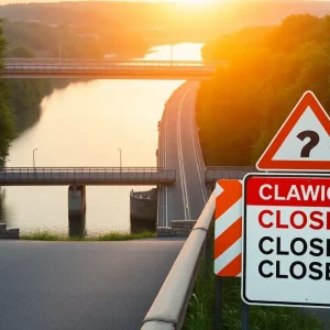 Sign indicating bridge closure over the Ashley River in Charleston