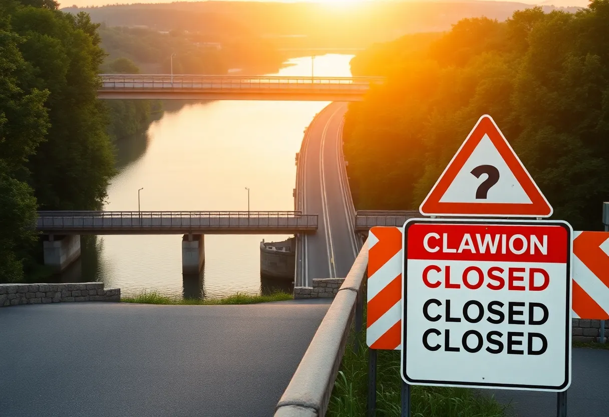 Sign indicating bridge closure over the Ashley River in Charleston