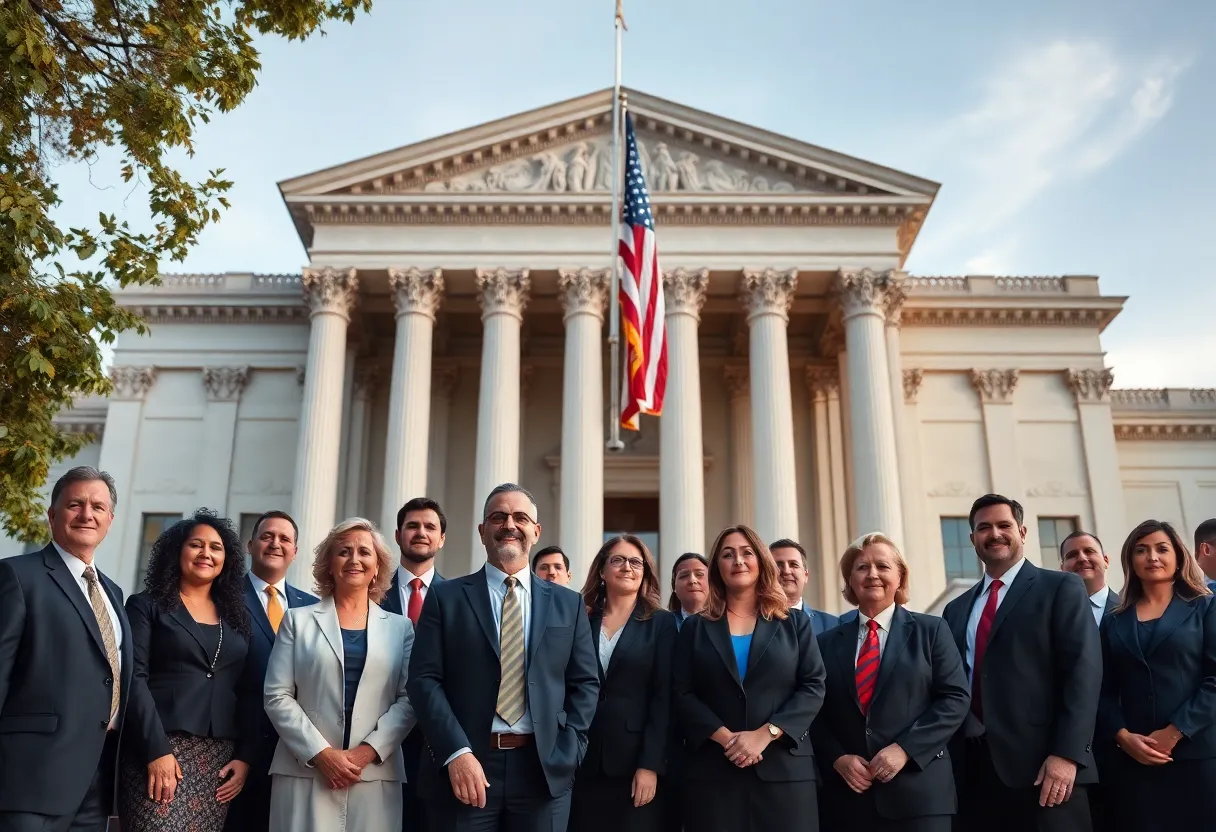 Group of attorneys standing outside a courthouse