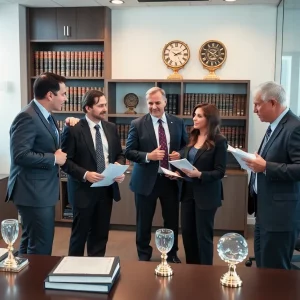 Attorneys discussing personal injury law in an office setting