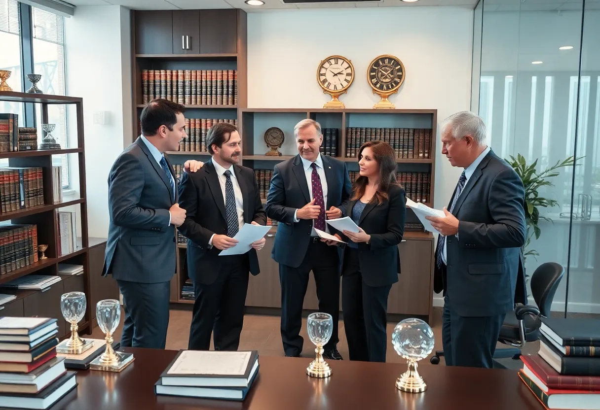 Attorneys discussing personal injury law in an office setting
