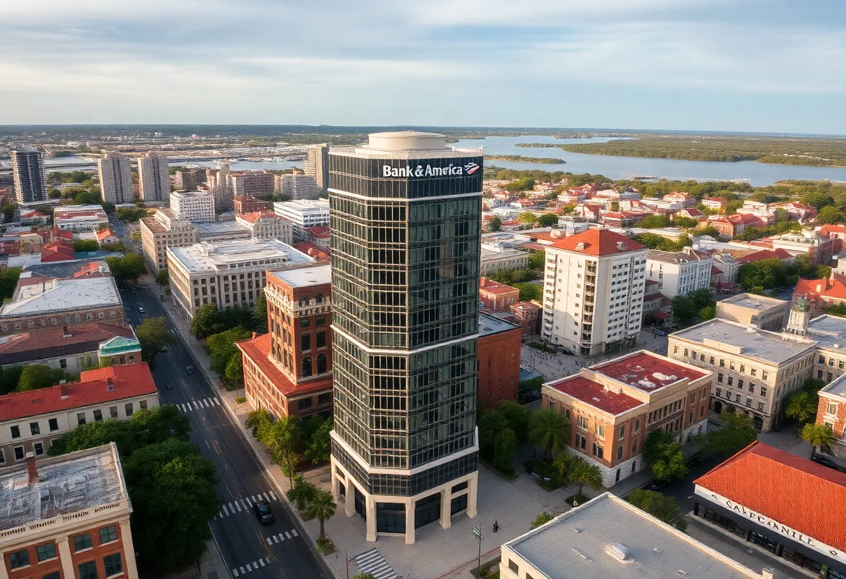 Aerial view of Bank of America Place in downtown Charleston, SC