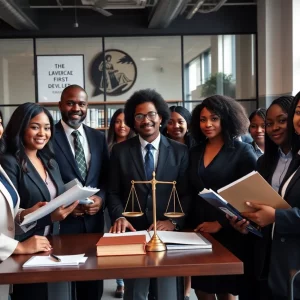 Lawyers collaborating in an office representing justice and empowerment