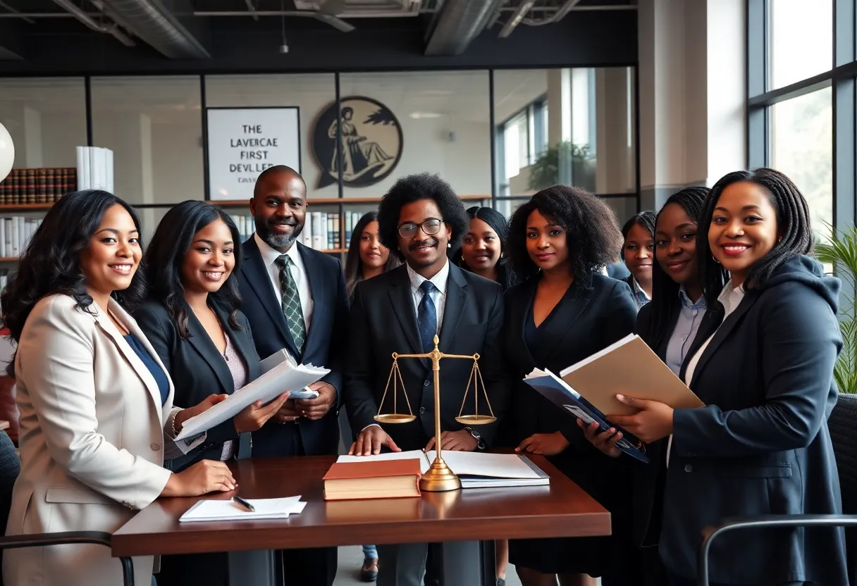 Lawyers collaborating in an office representing justice and empowerment