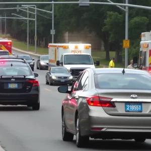 Car accident scene on a city road in Augusta, Georgia