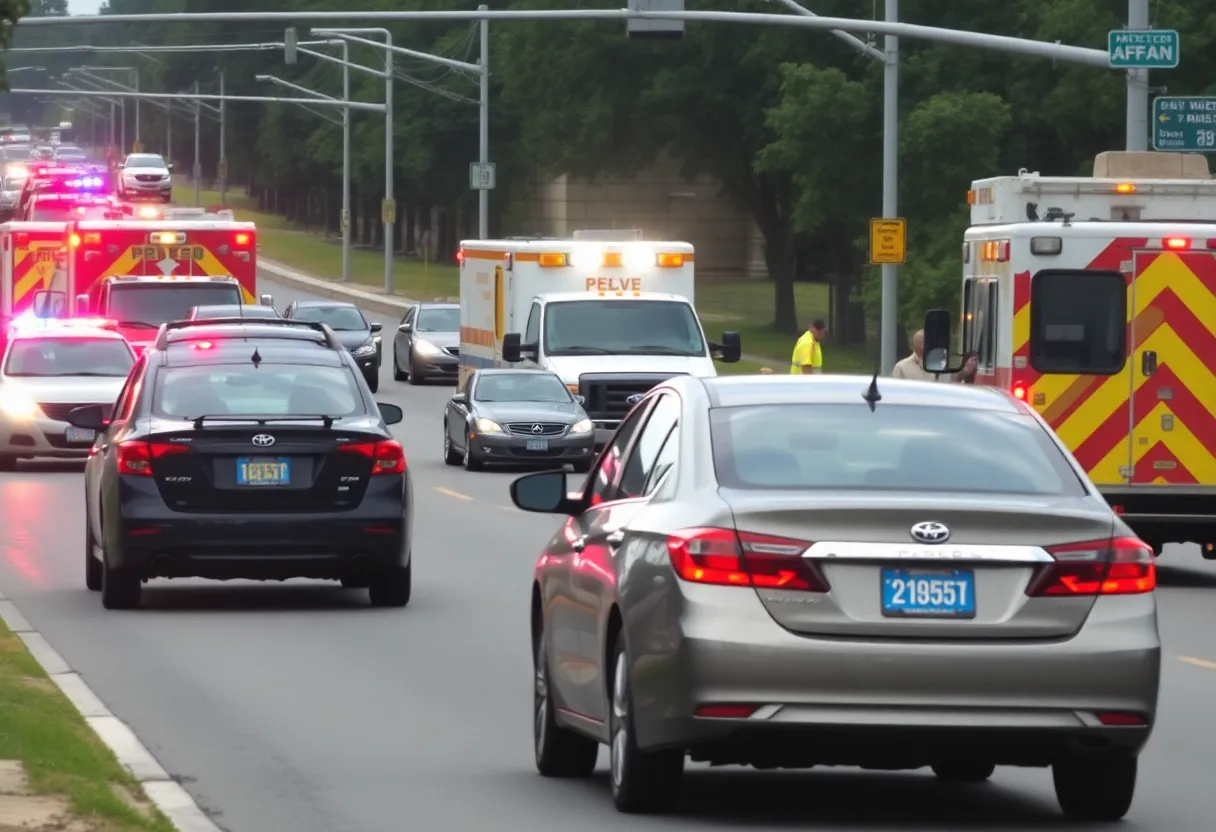Car accident scene on a city road in Augusta, Georgia