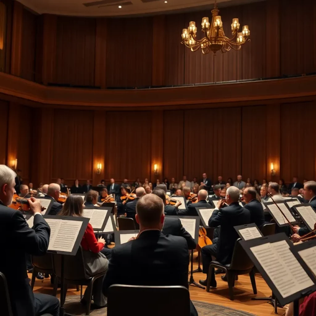 Concert hall filled with musicians performing chamber music in tribute to Charles Wadsworth.