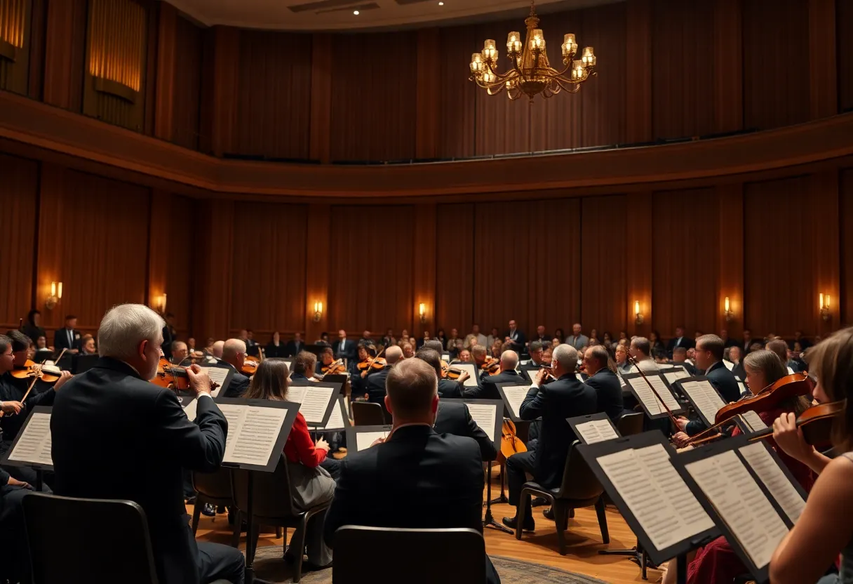 Concert hall filled with musicians performing chamber music in tribute to Charles Wadsworth.