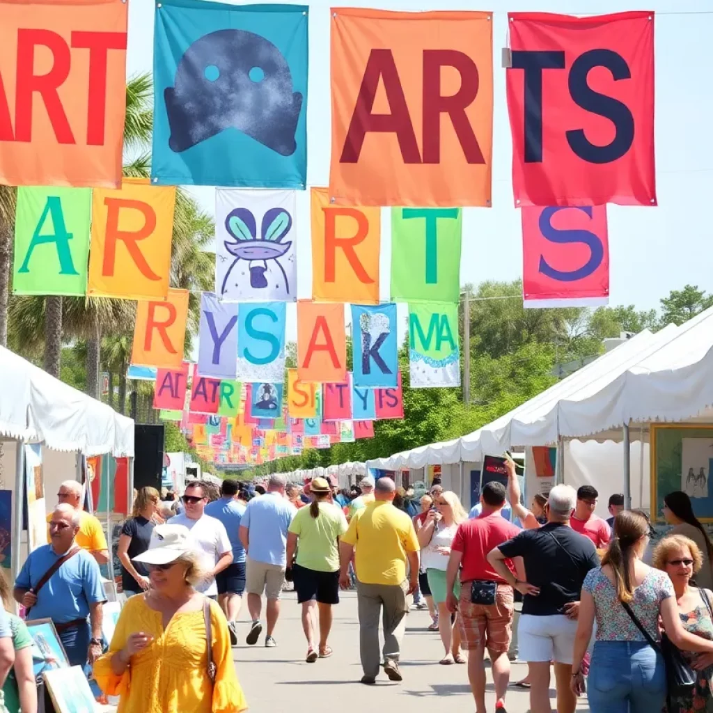 A vibrant arts festival in Charleston with local artists and activities.