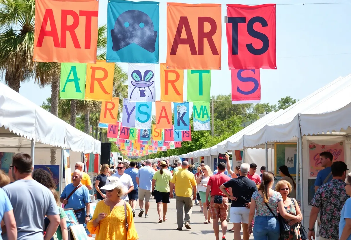 A vibrant arts festival in Charleston with local artists and activities.