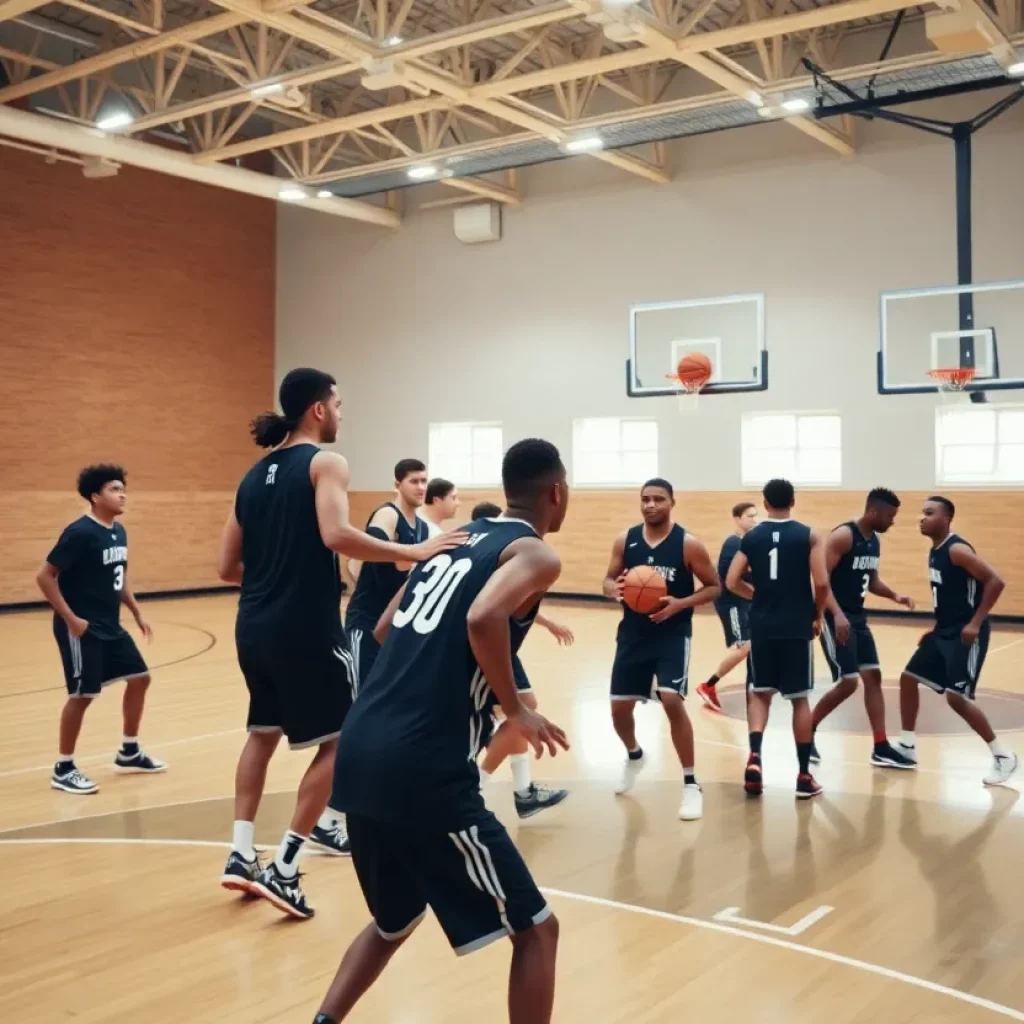 College of Charleston basketball players practicing on the court