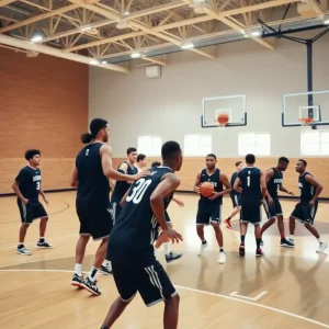 College of Charleston basketball players practicing on the court