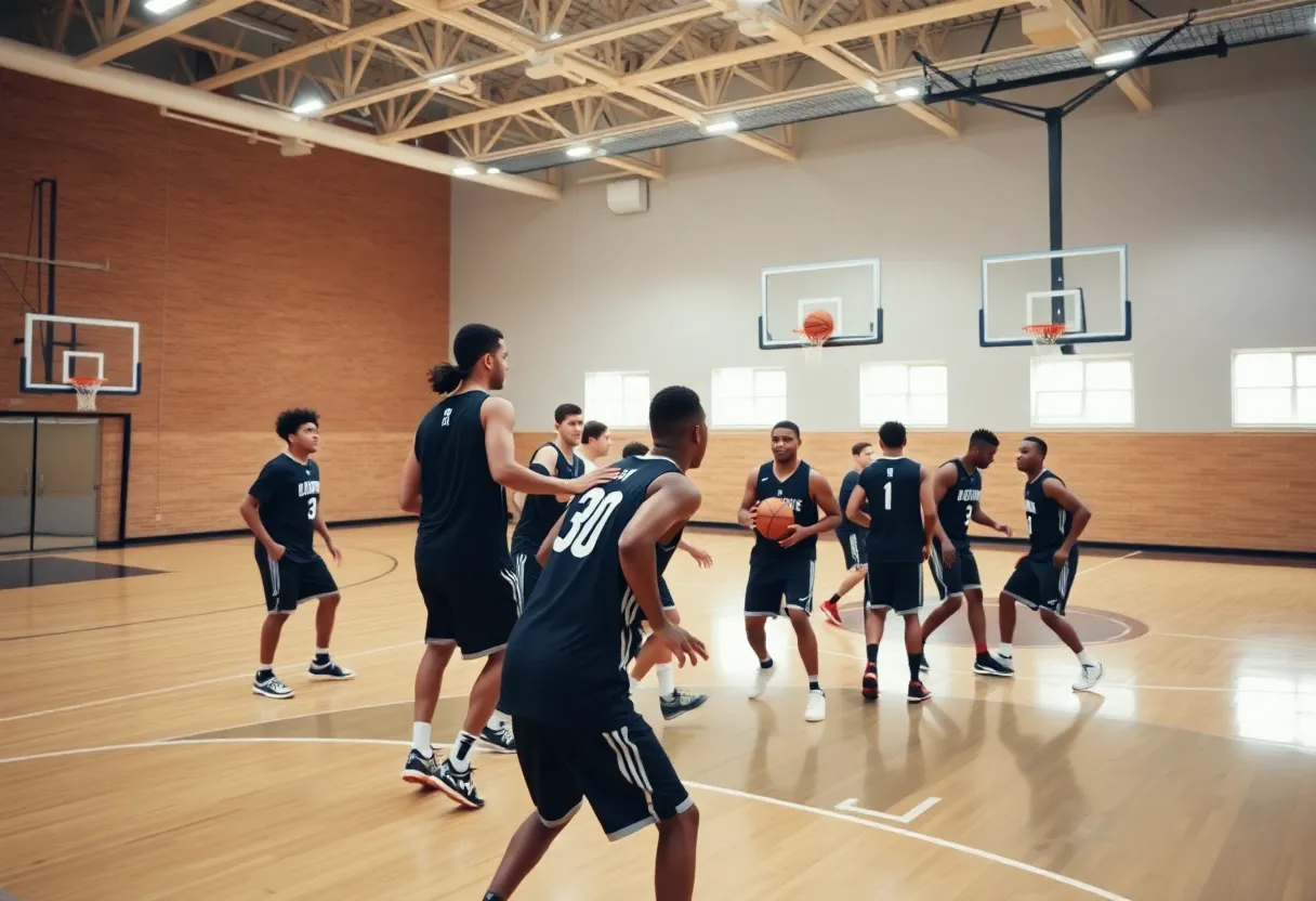 College of Charleston basketball players practicing on the court