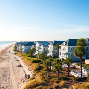 Scenic Charleston beach homes by the ocean under a clear blue sky