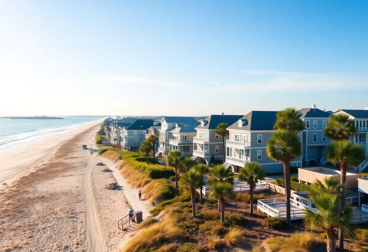 Scenic Charleston beach homes by the ocean under a clear blue sky