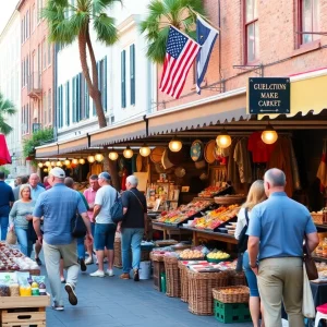 Vendors and shoppers at Charleston City Market