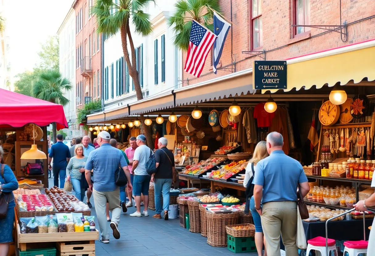 Vendors and shoppers at Charleston City Market