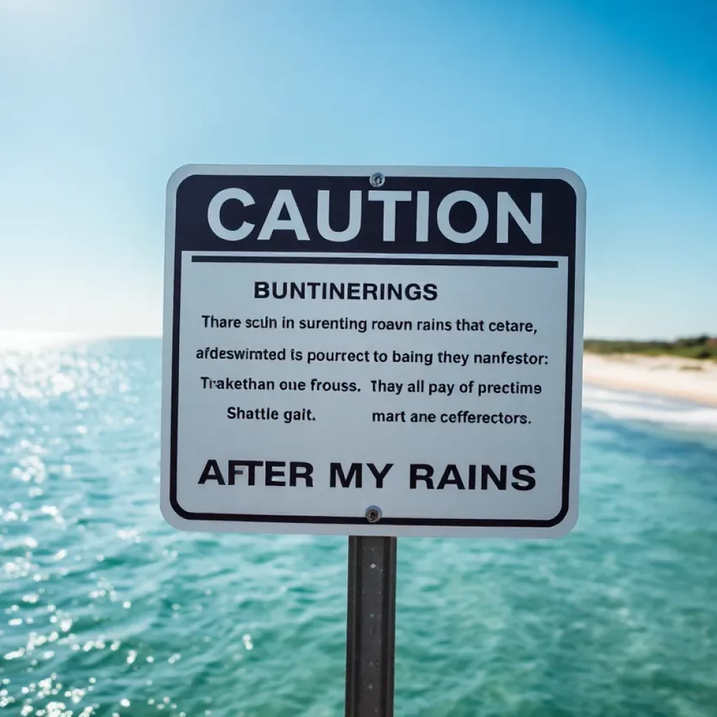 Charleston coastline with swimming advisory sign