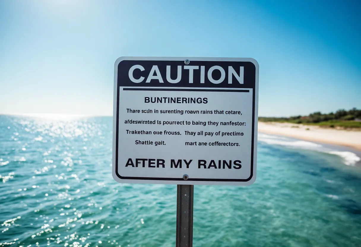 Charleston coastline with swimming advisory sign