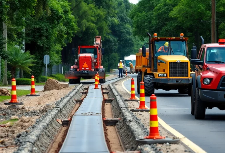 Construction site of the Charleston drainage project on Central Park Road.