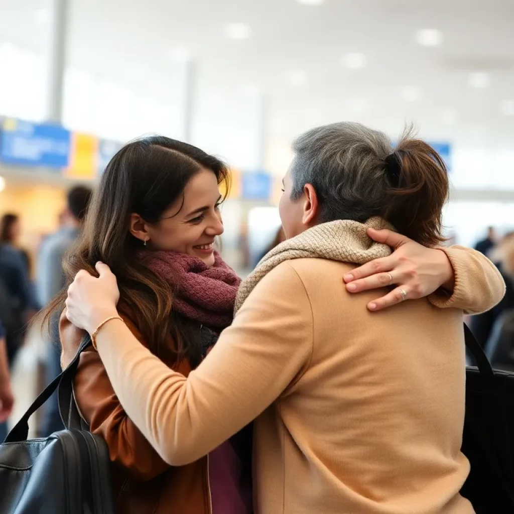 A family rejoicing at the airport after a challenging journey in Israel.