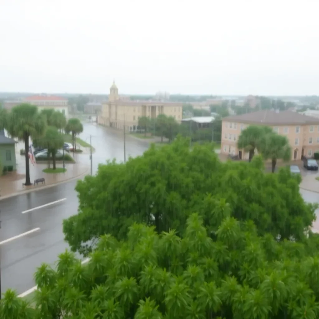 Flooded streets in Charleston, SC during severe thunderstorms