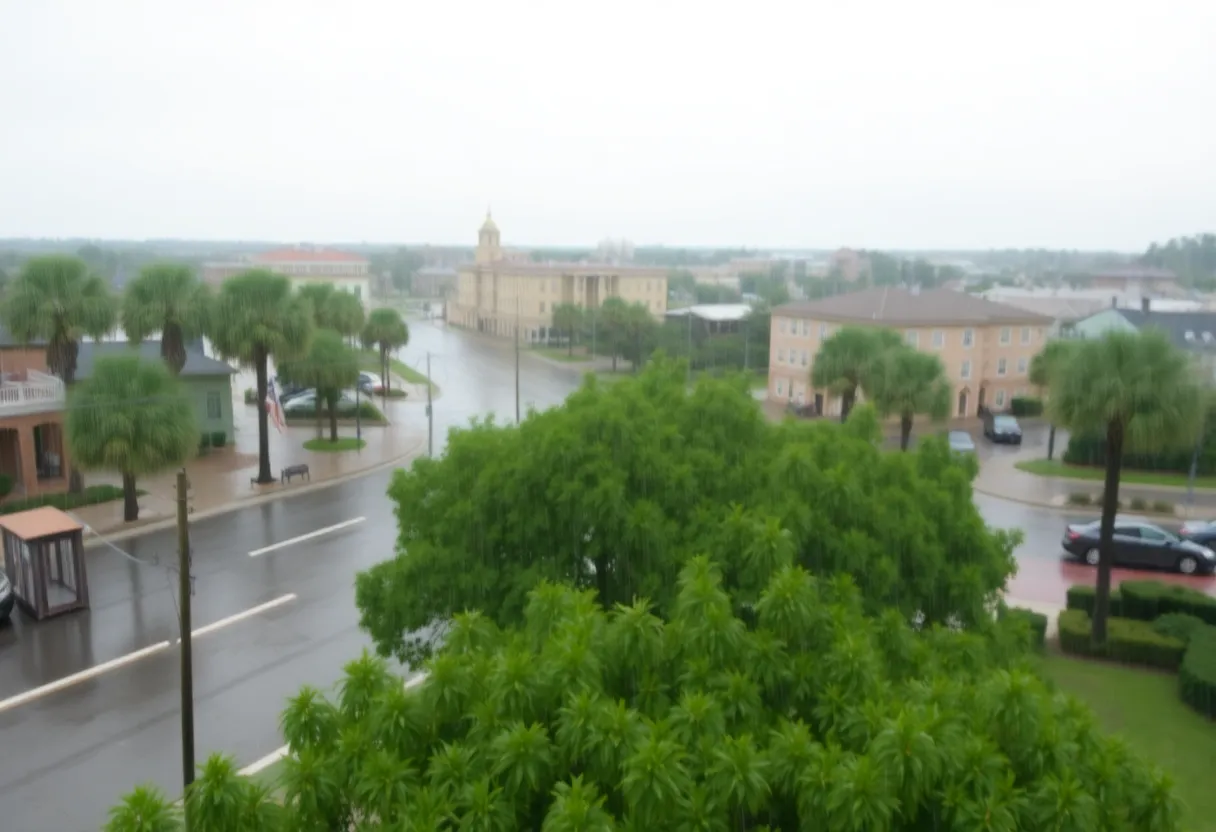 Flooded streets in Charleston, SC during severe thunderstorms