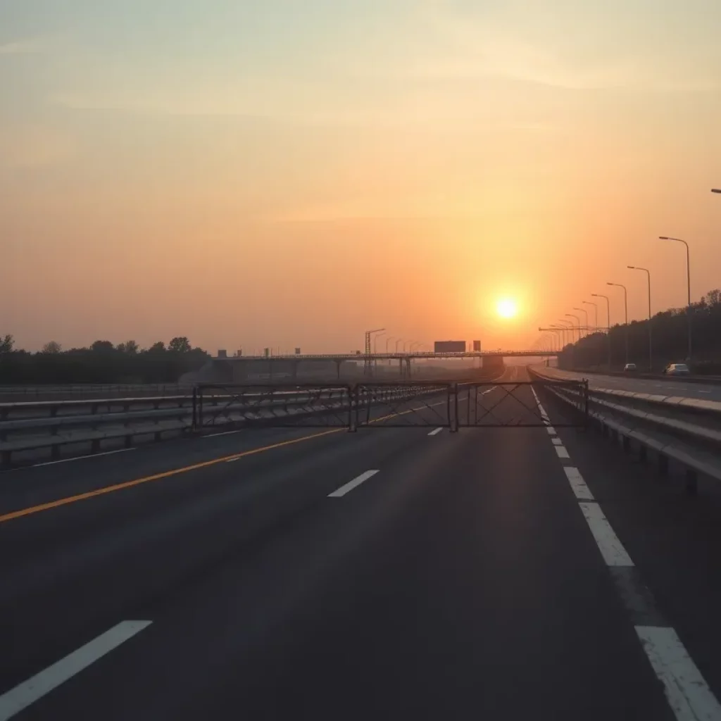 Highway safety barriers at sunrise
