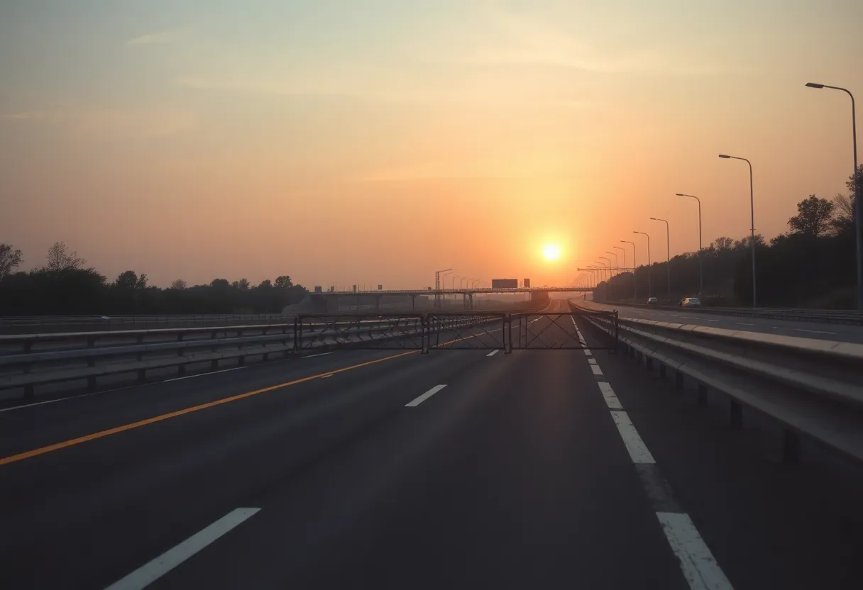 Highway safety barriers at sunrise