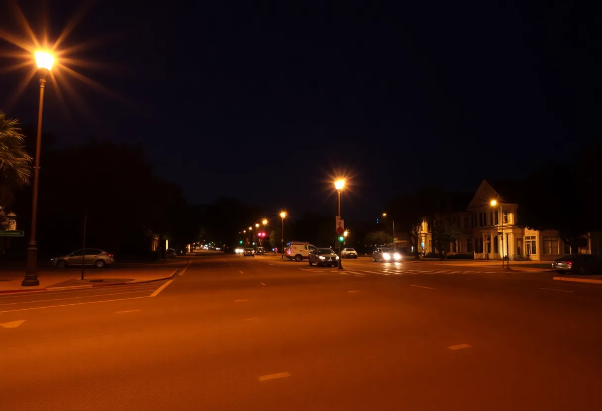 Charleston cityscape at night with streetlights