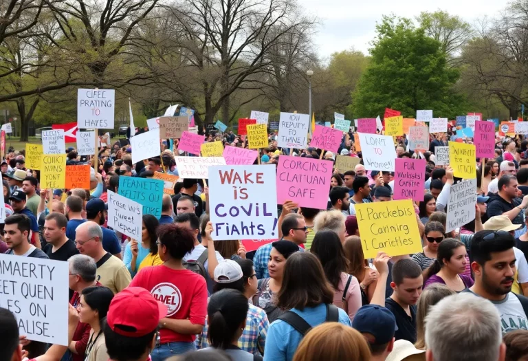 Peaceful protest in Charleston with diverse crowd and signs
