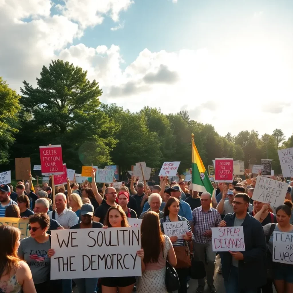 Protesters gathered in Hampton Park, Charleston, holding signs