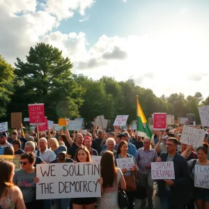 Protesters gathered in Hampton Park, Charleston, holding signs