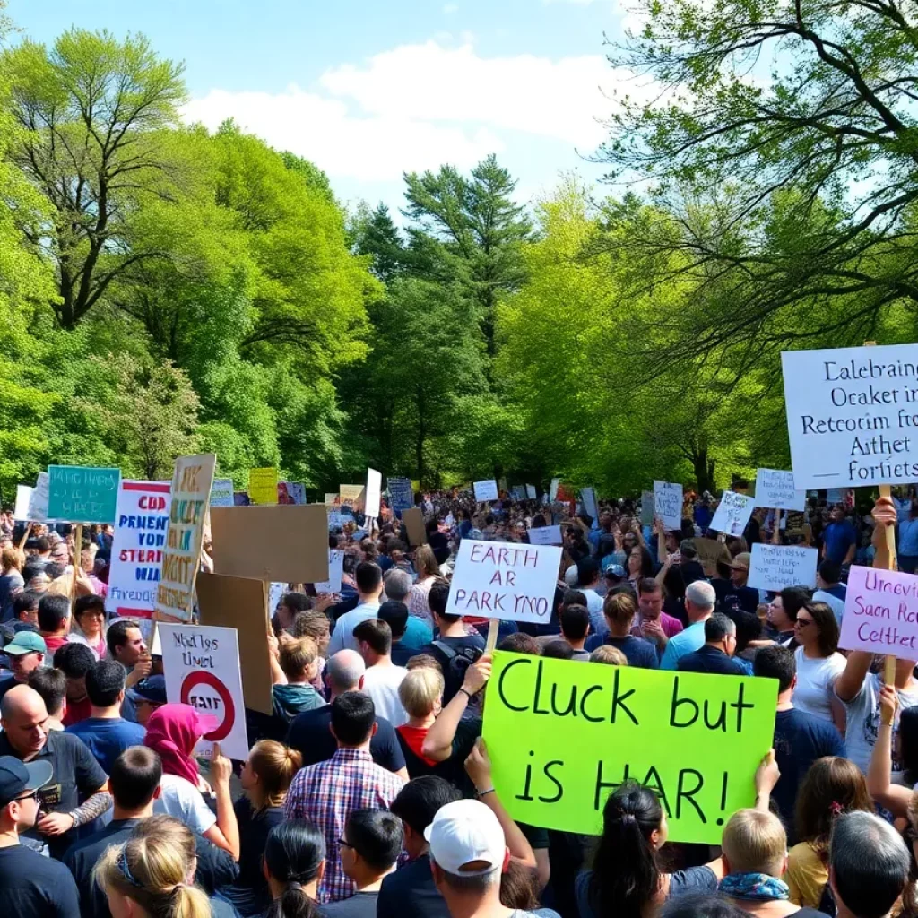 A large group of protesters gathered in Charleston holding signs advocating for civil rights.